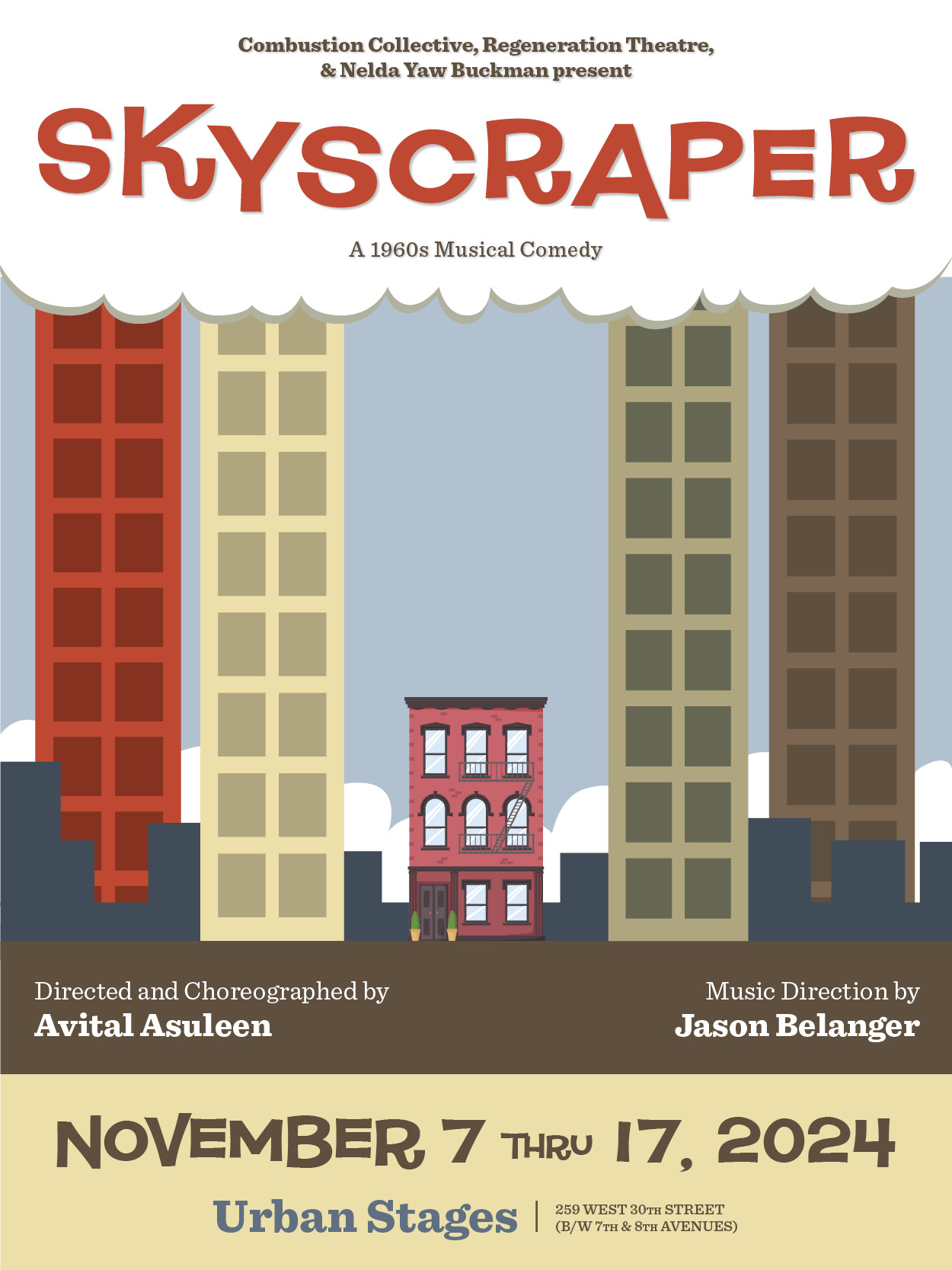 Skyscraper Poster 2024, small brownstone surrounded by skyscrapers